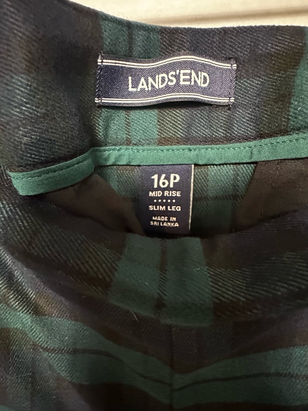 Lands' End Green & Navy Plaid pants